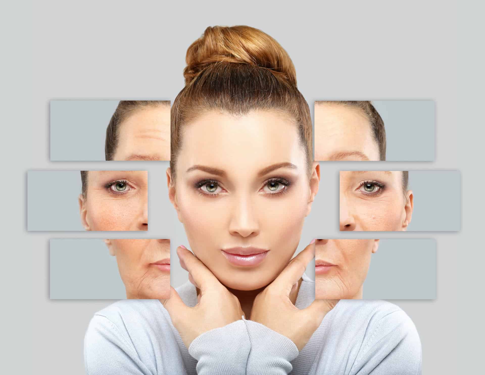 Aging. Mature woman-young woman.Face with skin problem